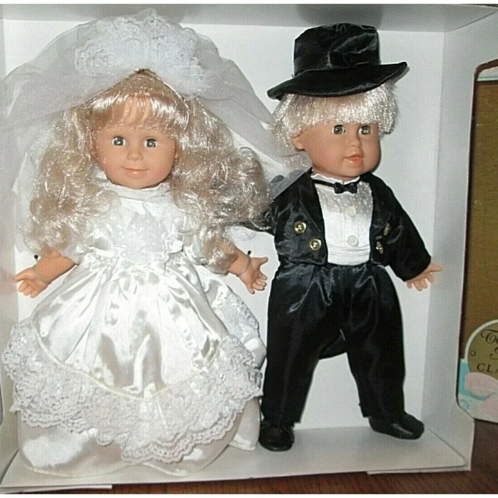Vintage 1993 Tender Images Classic Bride and Groom 13 Inch Soft Body Dolls Kmart
